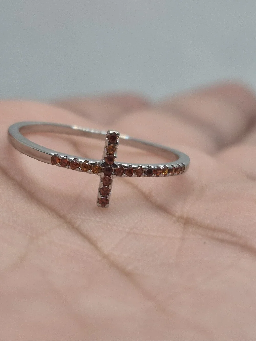 .925 Sterling Silver Elegant Women's Orange Cross Design Ring, Jewelry